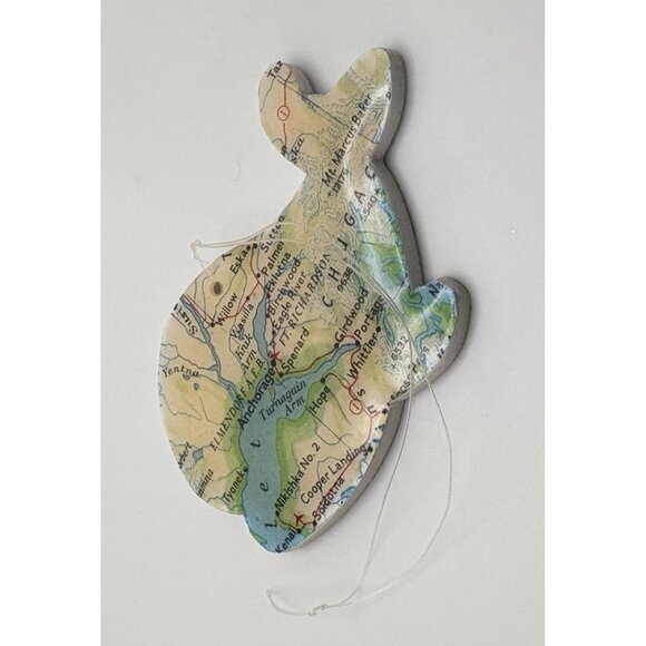 Vintage Whale Shaped Alaska Map Christmas Tree Ornament Anchorage - Picture 4 of 6